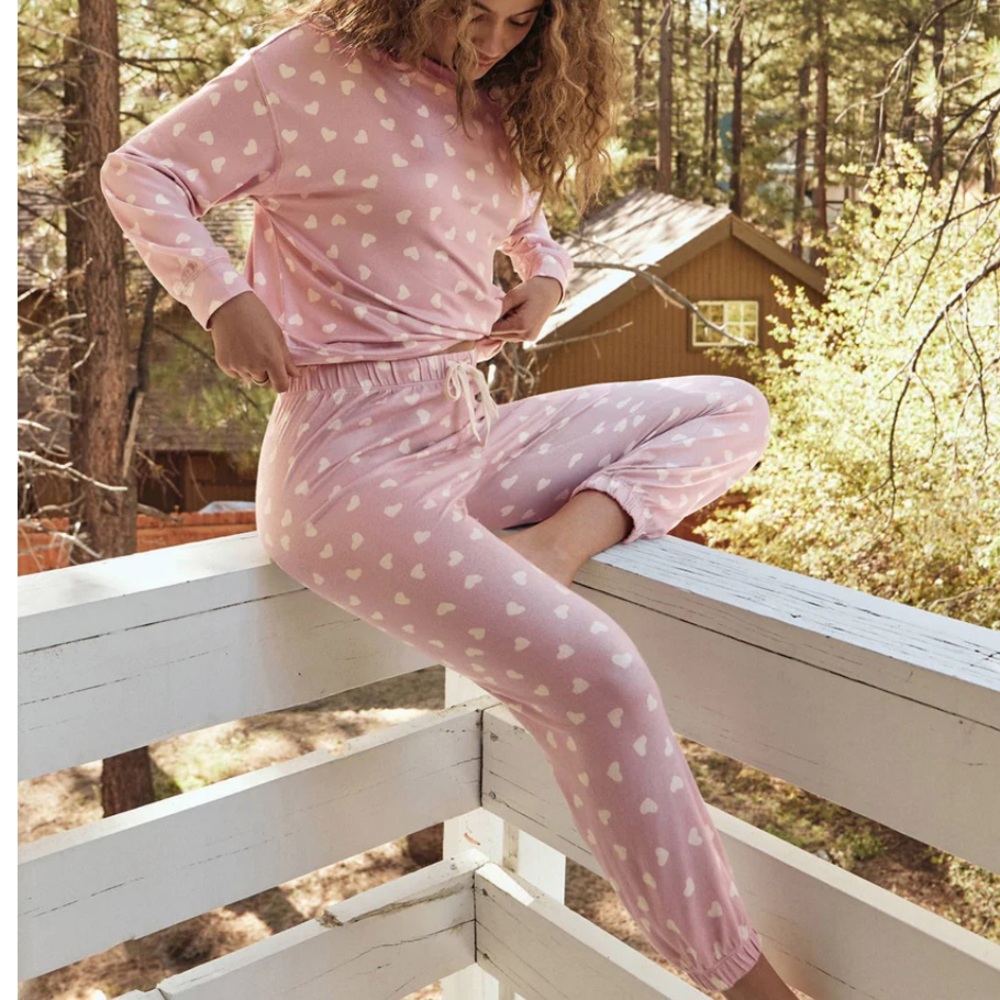Z Supply Pink Heart Print Pajama Set